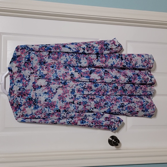 Two by Vince Camuto Blue & Pink Sheer Floral Long Sleeve Dress Women's Size M - Picture 6 of 8